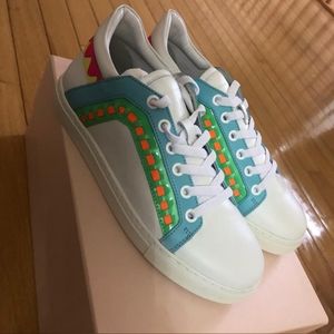 Sophia Webster Riko Leather Low-Top Sneaker, White/Spearmint 37.5 NEW